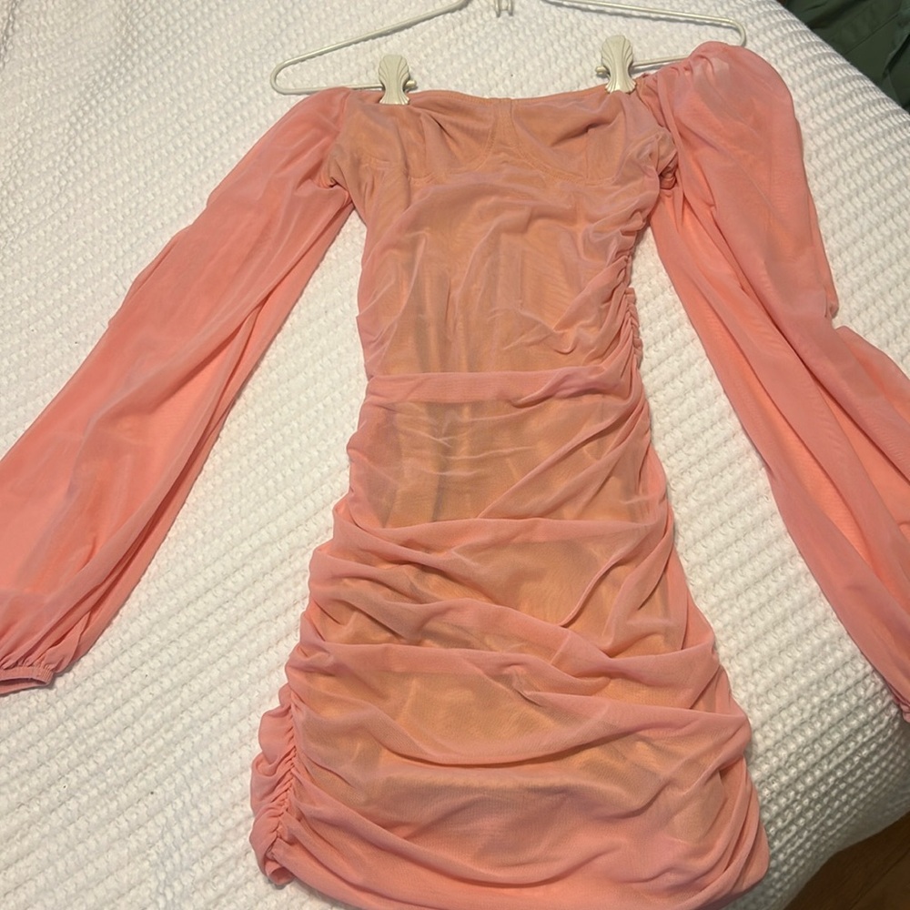 Pink ruched dress long sleeve